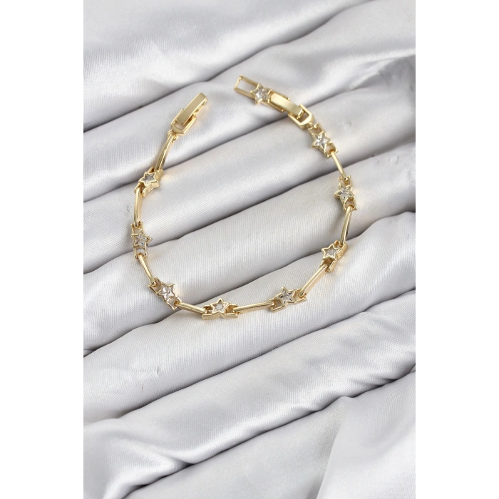 HEYF CM Gold Renk Yıldız Model Zirkon Taşlı Pirinç Kadın Bileklik
