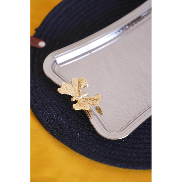 heyf Cooker Dikdörtgen Dövme Desenli Kelebekli Kulplu Metal Tepsi 25x17 cm