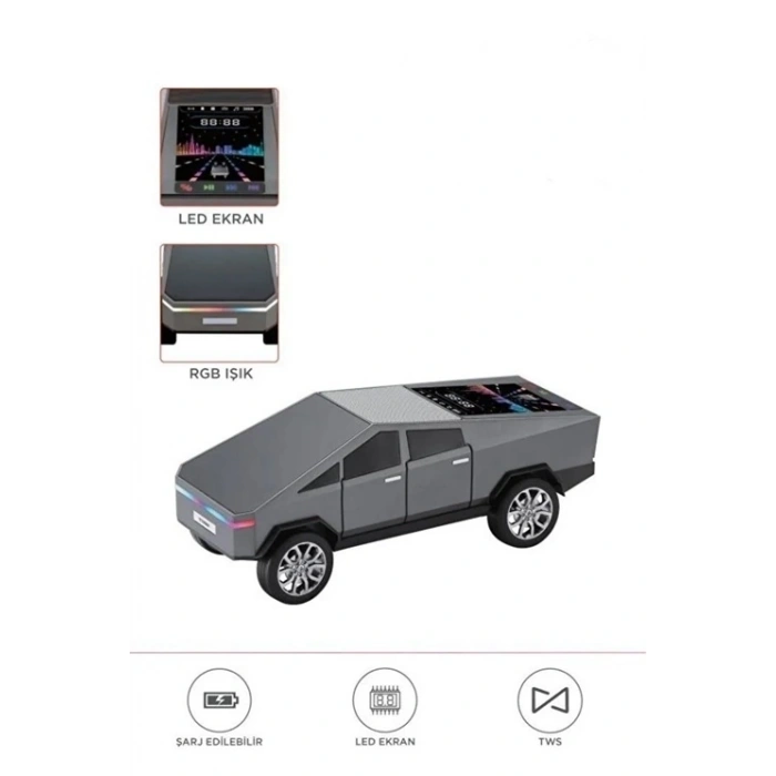 HEYF D68 Cyber Model Araba Tasarımlı Bluetooth Hoparlör 15w Güçlü Ses Rgb Led /tws/usb Gri