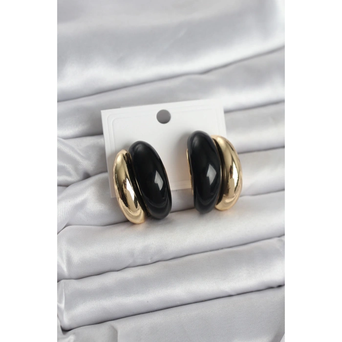 HEYF Damla Model Siyah Vintage Gold Renk Kadın Küpe