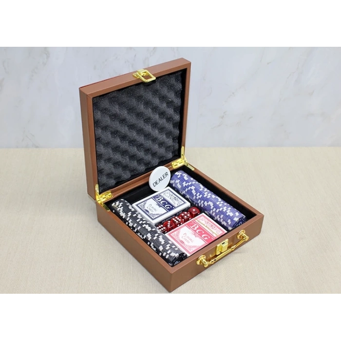 HEYF Deri Çantalı 100 Chip Ve 2 Adet İskambil Kağitına Sahip Poker Oyunu Alk4228