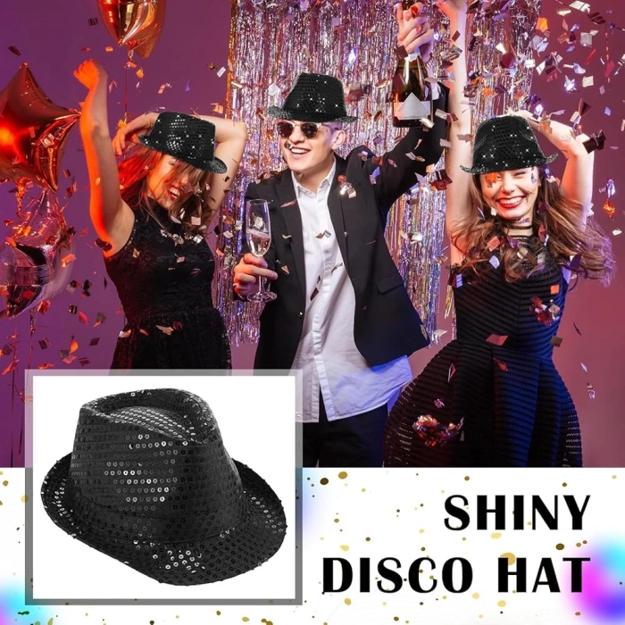 HEYF Disko  Siyah Payetli Fötr Şapka Yetişkin Boy