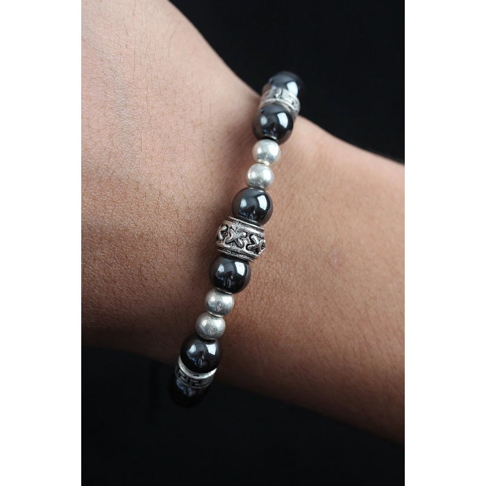 HEYF Doğal Taş X Model Antrasit Renk Asansörlü Erkek Bileklik