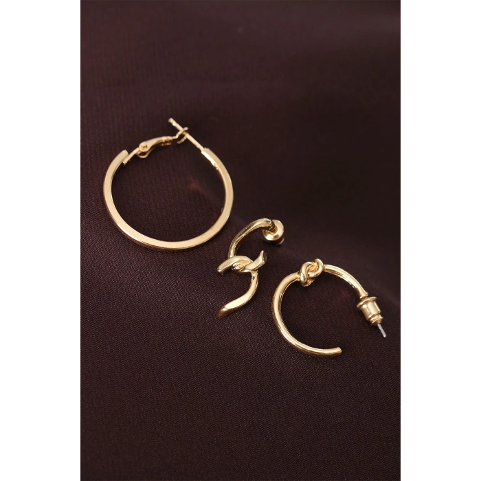 HEYF Düğüm Model Altın Renk Metal Çoklu Küpe