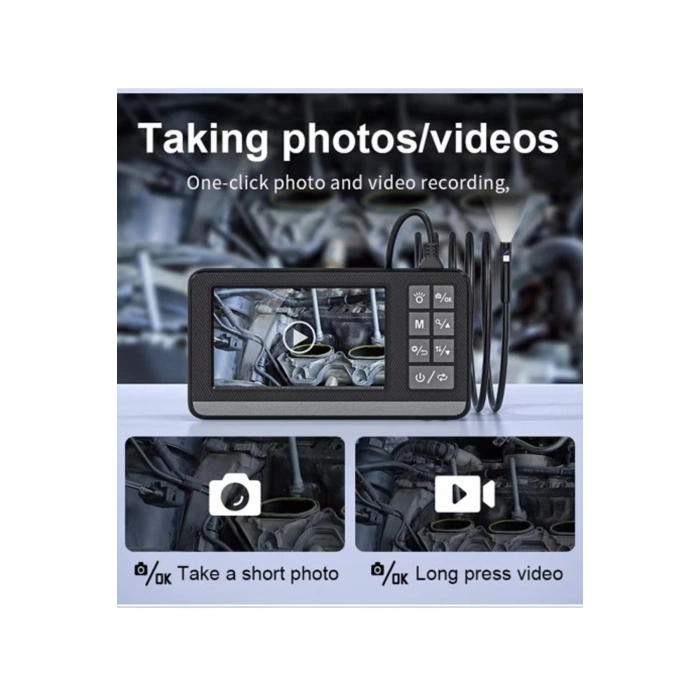 HEYF Ekranlı Çift Kameralı 5 Mt Sert Kablo Endoskop Kamera 8 Mm 4.3 Inc Hafıza Kart Destekli