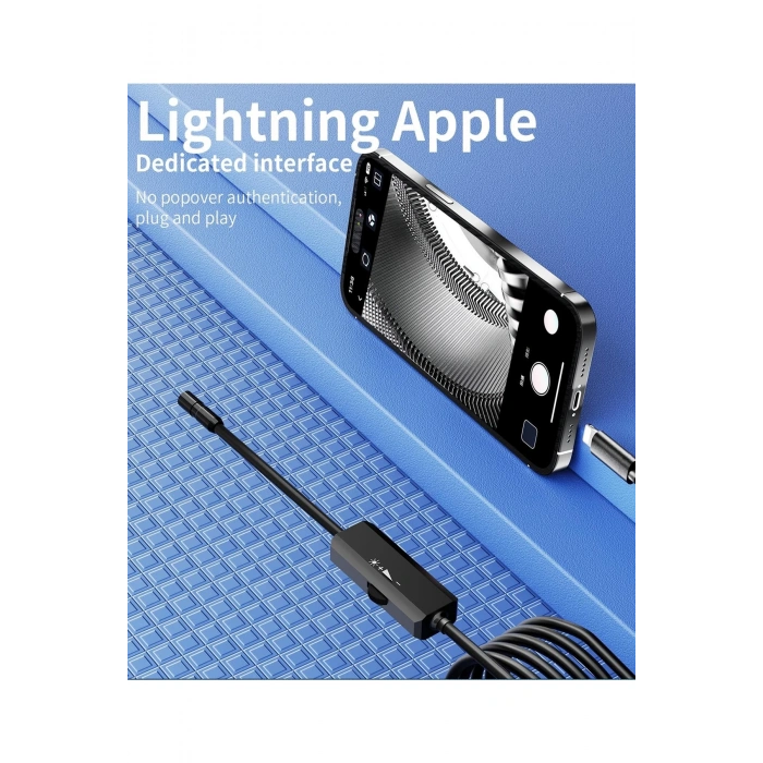 HEYF Endoskop Yılan Video Kamera İos Uyumlu Led’li 10 Metre 7 Mm Sert Kablo 2mp Full Hd