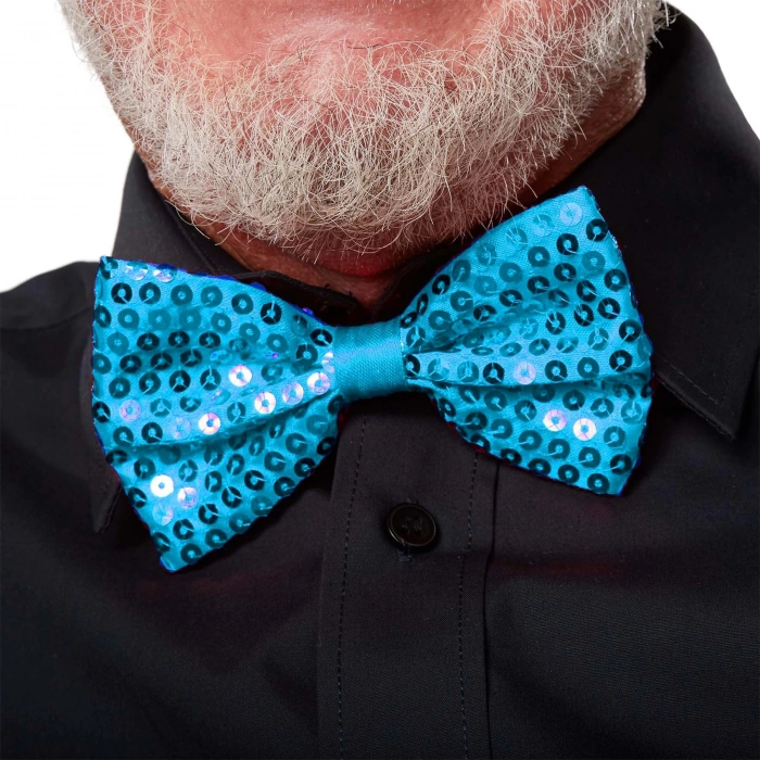 HEYF Gece Işıltısı Açık Mavi Turkuaz Payetli Pullu Papyon 7x2 Cm