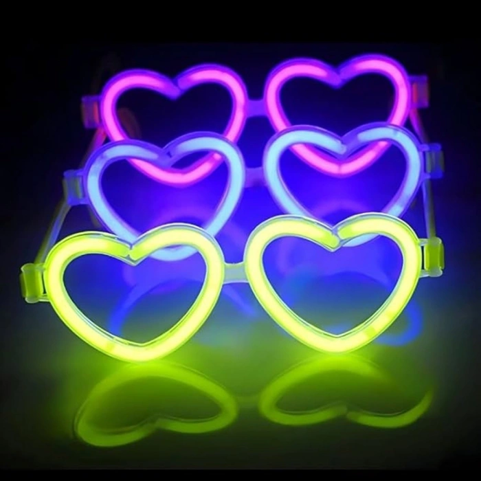 HEYF Glow Kalpli Fosforlu Gözlük 6’lı Renkli Set – Neon Parti