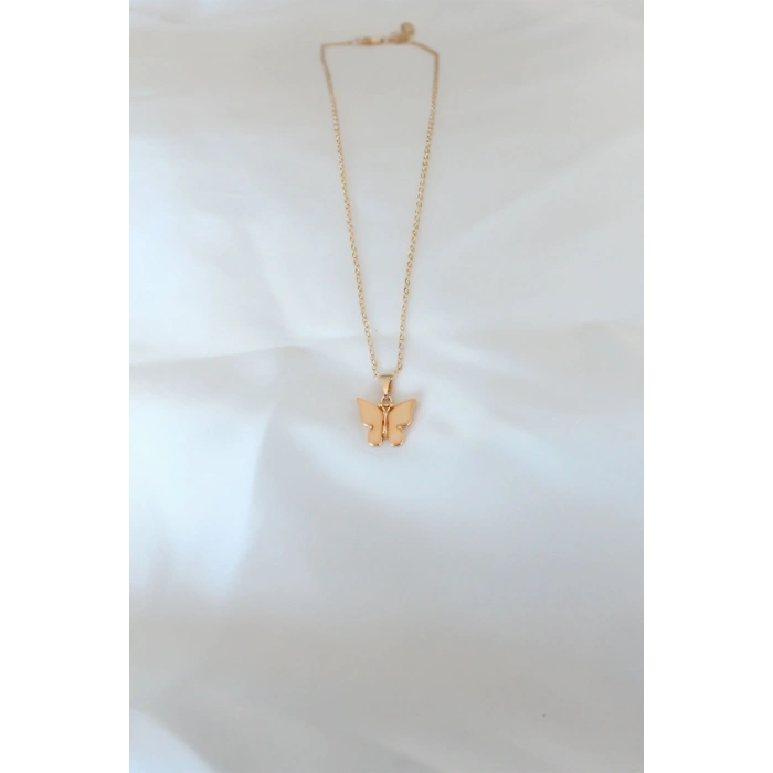 HEYF Gold Kaplama Sarı Renk Sedefli Kelebek Kolye