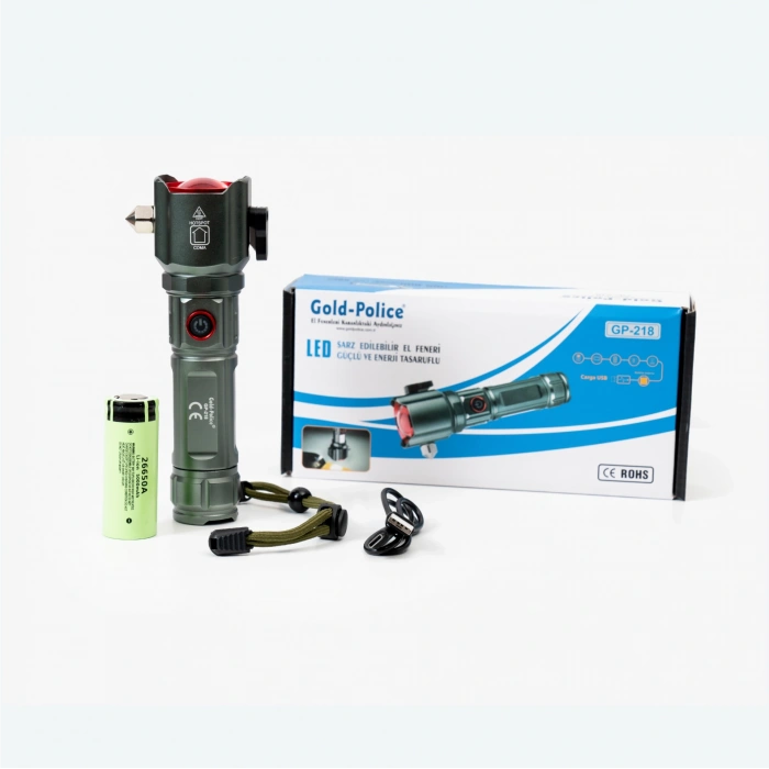HEYF Gold Police Gp-218 Acil Durum El Feneri Güçlü Tg Led 3000 Lümen