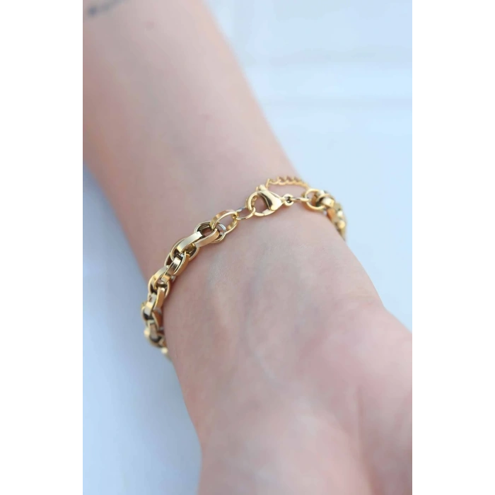 HEYF Gold Renk 316L Çelik Zincir Kadın Bileklik