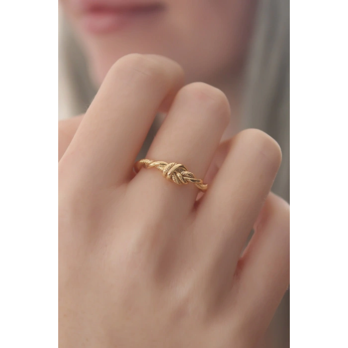 HEYF Gold Renk Halat Düğüm Model Kadın Yüzük