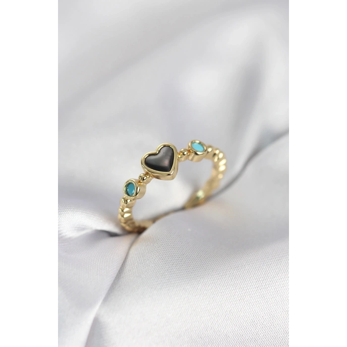 HEYF Gold Renk Hematit Taşlı Kadın Yüzük