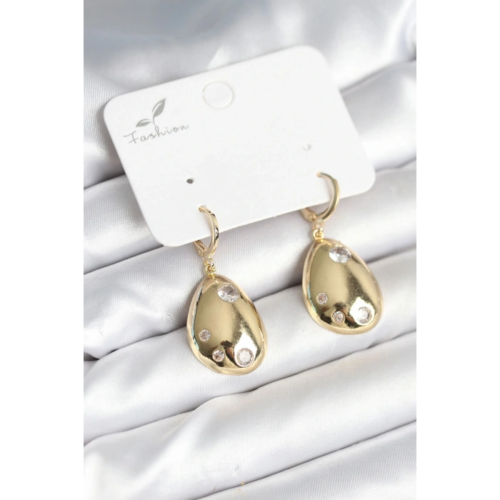 HEYF Gold Renk Pirinç Damla Model Kadın Küpe