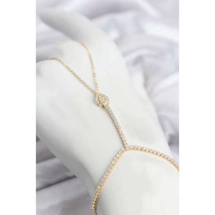 HEYF Gold Renk Pirinç Zirkon Taşlı Damla Model Şahmeran