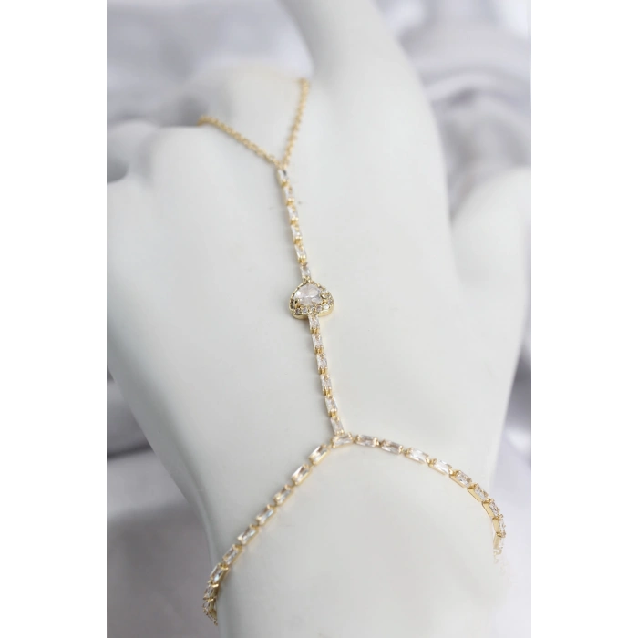 HEYF Gold Renk Pirinç Zirkon Taşlı Kalp Model Şahmeran