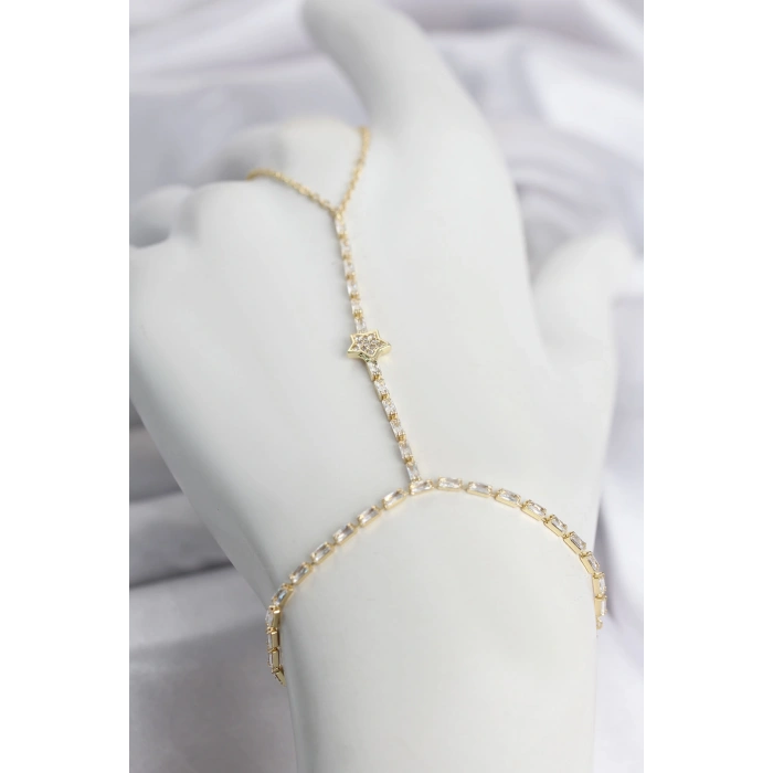HEYF Gold Renk Pirinç Zirkon Taşlı Yıldız Model Şahmeran