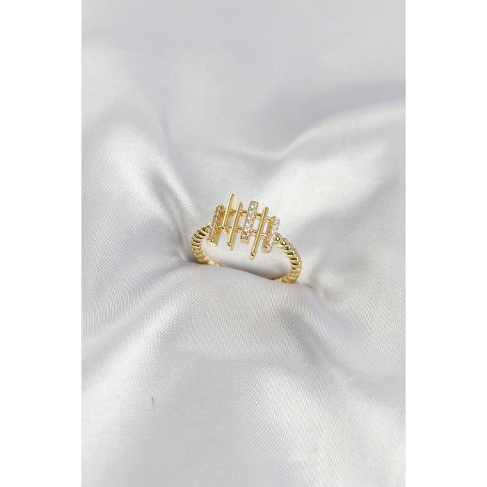 HEYF Gold Renk Zirkon Taşlı Sütun Model Kadın Yüzük