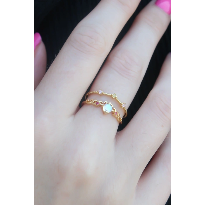 HEYF Gold Renk Zirkon Taşlı Taç Model Kadın Yüzük