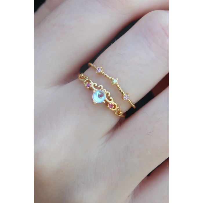 HEYF Gold Renk Zirkon Taşlı Taç Model Kadın Yüzük