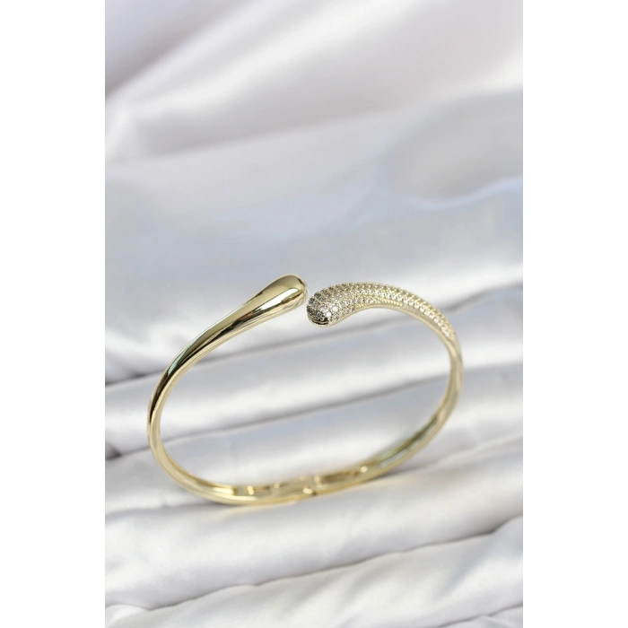 HEYF Gold Renk Zirkon Taşlı Tifani Model Kadın Kelepçe Bileklik