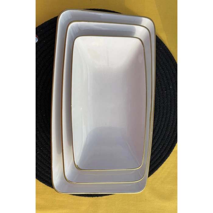heyf Beyaz Gold 3lü Seramik Kayık Tabak