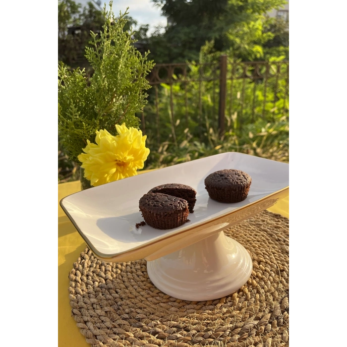 heyf Ayaklı Çikolata Tabağı 28cm Beyaz Gold G2802