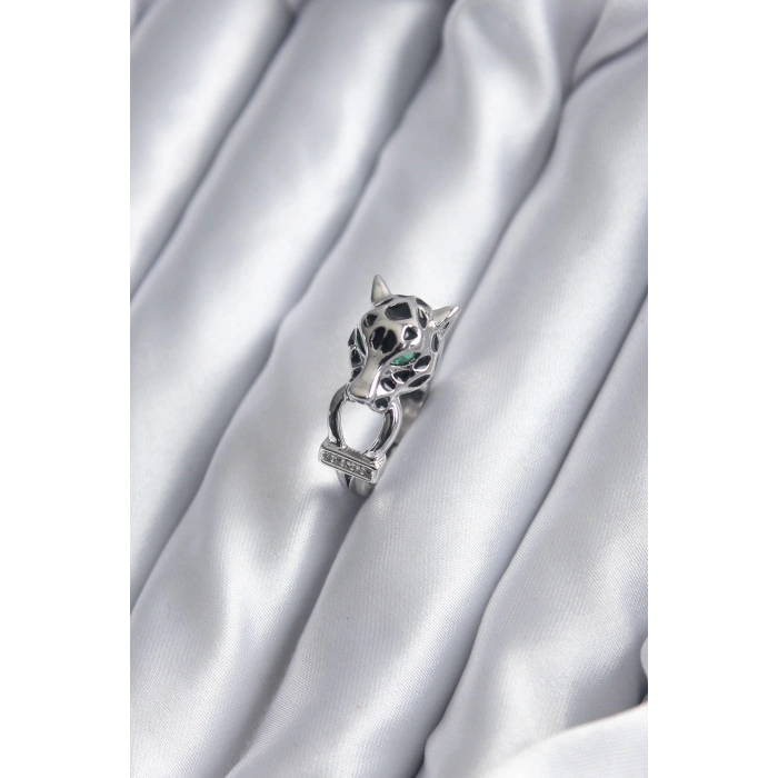 HEYF Gümüş Renk Kaplan Model Zirkon Taş Detay VİP Kadın Yüzük