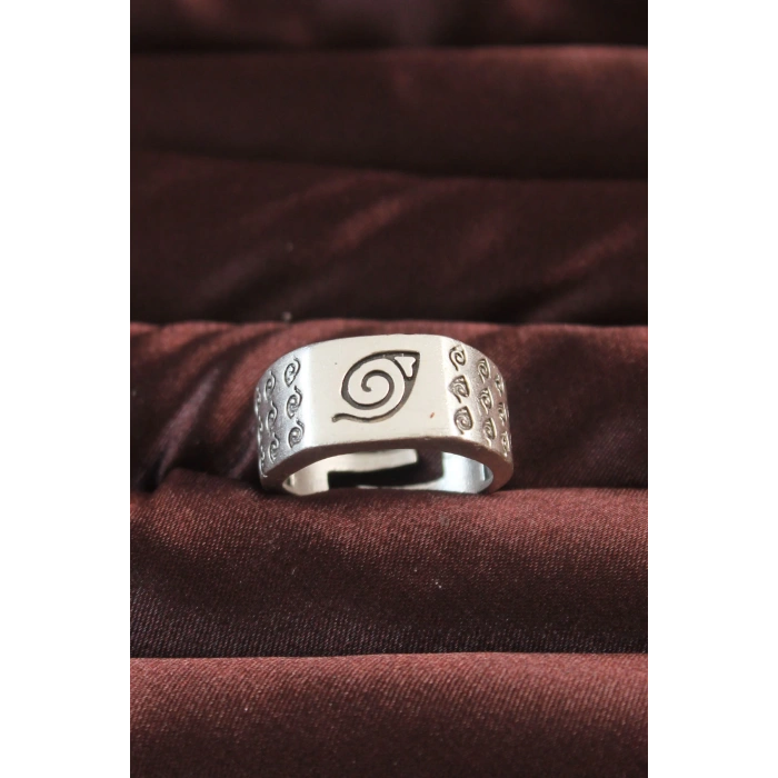 HEYF Gümüş Renk Motifli Ayarlamalı Erkek Yüzük