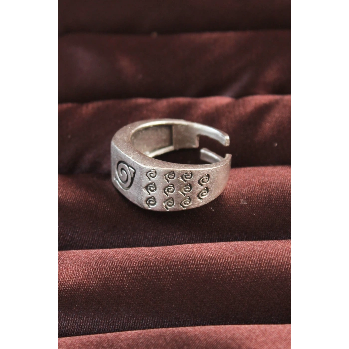 HEYF Gümüş Renk Motifli Ayarlamalı Erkek Yüzük