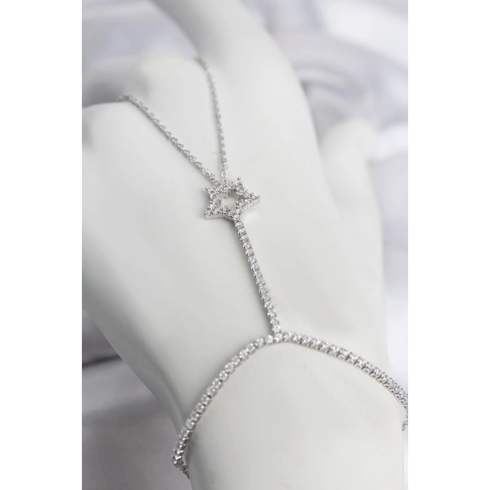HEYF Gümüş Renk Pirinç Zirkon Taşlı Yıldız Model Şahmeran