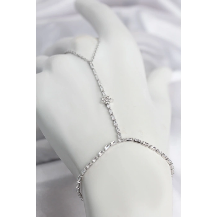 HEYF Gümüş Renk Pirinç Zirkon Taşlı Yıldız Model Şahmeran