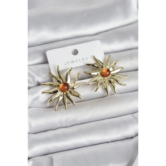 HEYF Güneş Model Gold Renk Pirinç Kadın Küpe