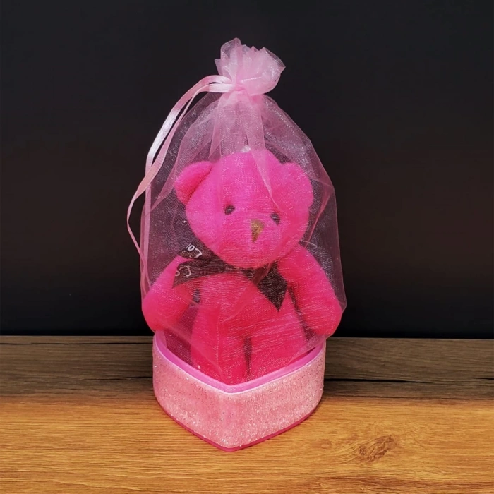HEYF Hediyelik Pembe Tül Kese Ve Ayıcık