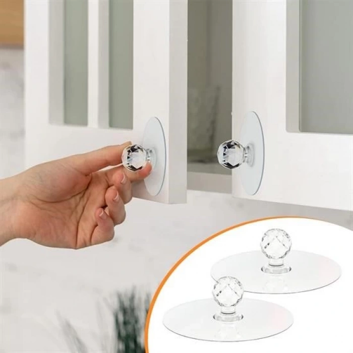 heyf HEYF® 2 Adet Kristal Kendiliğinden Güçlü Yapışkanlı Kulp Askısı Tutma Kolu