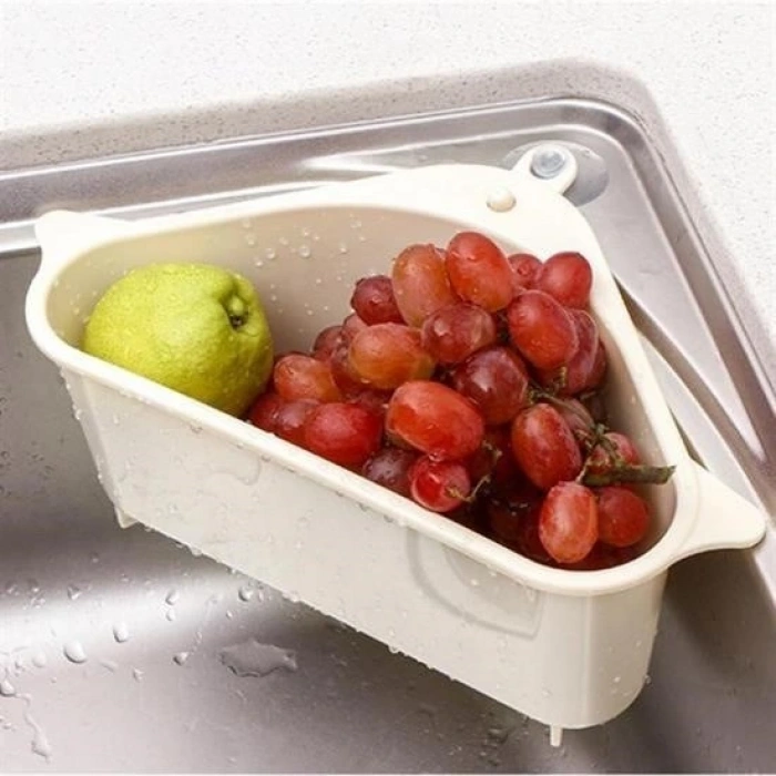 heyf HEYF® Vantuzlu Üçgen Sebze Meyve  Lavabo Raf Evye Süzgeç Sünger Tutucu Düzenleyici Mutfak Organize