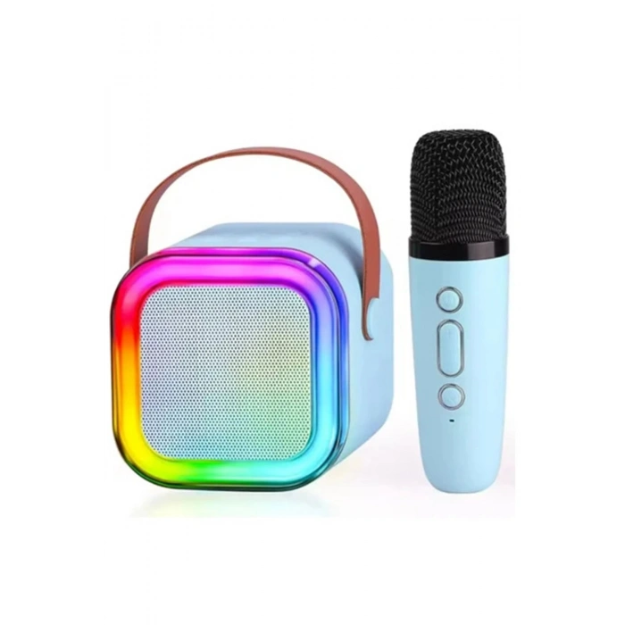 HEYF Karaoke Kablosuz Hoparlör Mikrofonlu Rgb Işıklı Bluetooth Speaker Tf Kart/usb Mavi