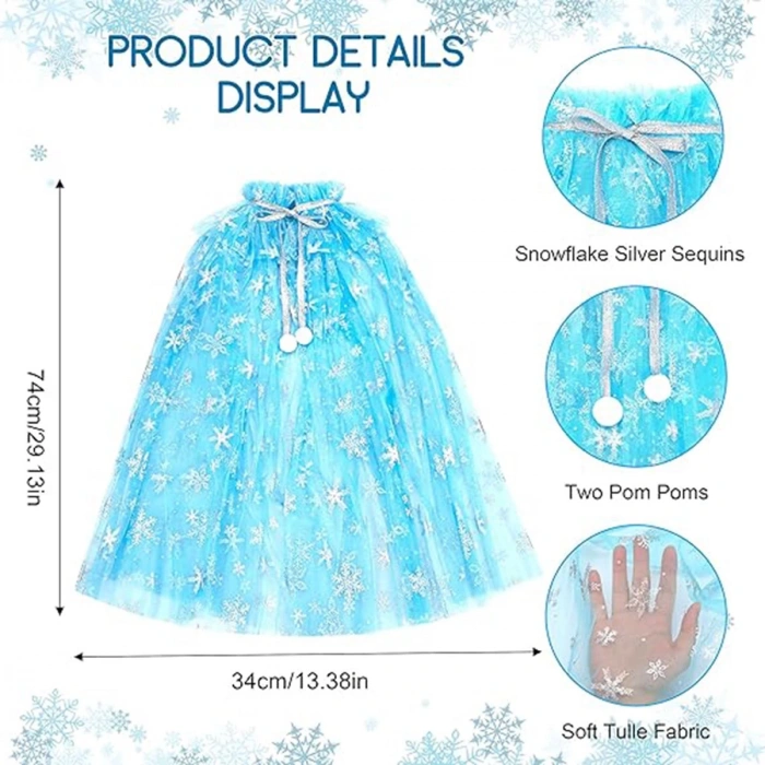 HEYF Karlar Ülkesi Elsa Frozen Mavi Pelerin – 80 Cm Kar Desenli Çocuk Pelerini ( Taç Hariç )