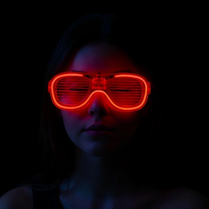HEYF Kırmızı Led Işıklı Parti Gözlüğü - Neon Glow Şerit Gözlük 3 Modlu