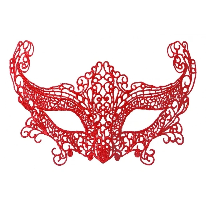 HEYF Kırmızı Renk Dantel Örgü İşlemeli Parti Maskesi Model 3