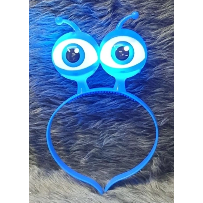 HEYF Led Işıklı  Pilli 3 Farklı Modda Yanan Uzaylı Göz Parti Tacı Mavi Renk 18x12 Cm