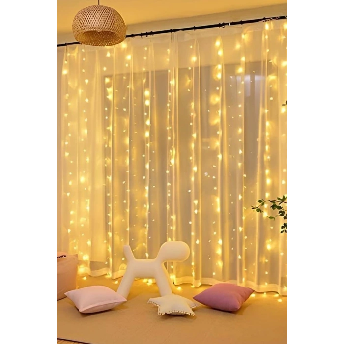 HEYF Lw-7 300 Ledli 10 Sarkıt Perde Led Işık, 8 Modlu Uzaktan Kumandalı, 3x3 Metre Peri Telli Led