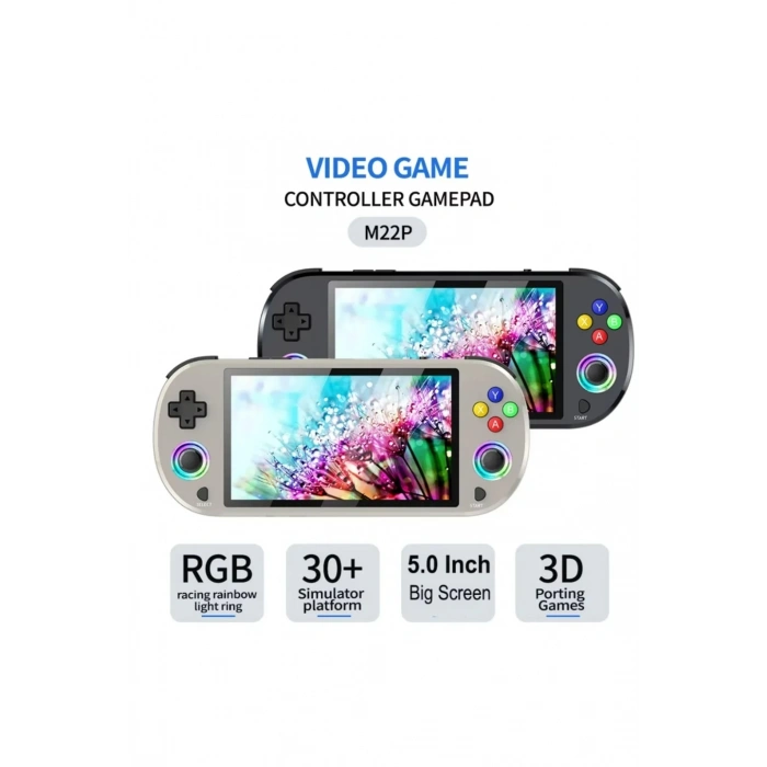 HEYF M22 Pro Retro Oyun Konsolu 5.0 ’’ıps Ekran Dahili 20000+ Oyun Emülatörleri Rgb Led Joystick