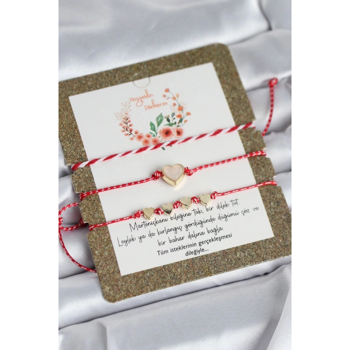 HEYF Marteniçka Bileklik 3lü Beyaz Mineli Kalp Model