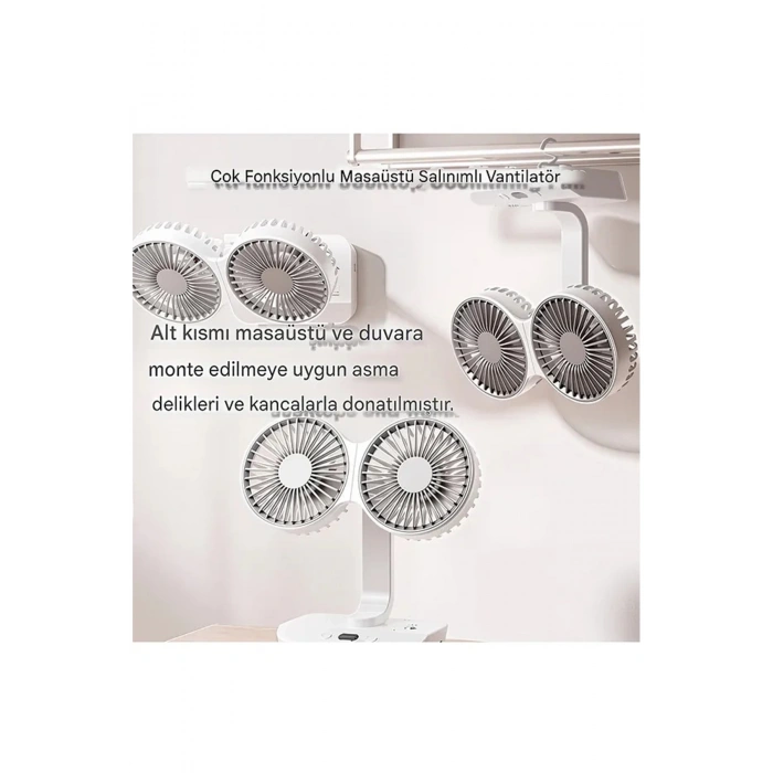 HEYF Masaüstü Dijital Ekranlı Çift Fanlı Led Işıklı Soğutucu Fan Ev Ofis Şarjlı Vantilatör