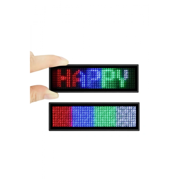 HEYF Matrix Kayan Led Yaka Rozeti Mobil Kontrollü Dijital Etiket 9×3cm