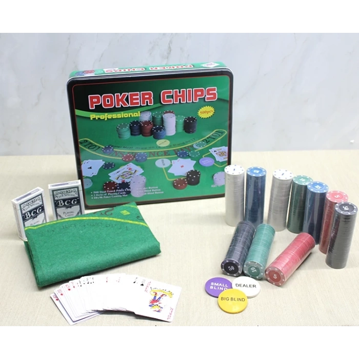 HEYF Metal Kutulu 500 Chip Ve 2 Adet İskambil  Kağit Setine Sahip Poker Oyunu Alk3540