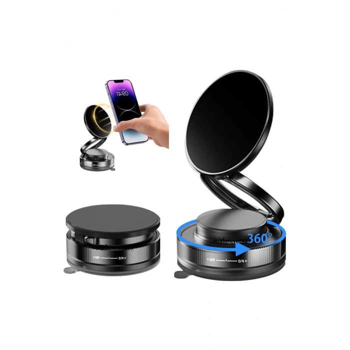 HEYF Metalik Magsafe Telefon Tutucu Tüm Yüzeylerle Uyumlu Vakumlu 360 Dönen Oynar Başlık