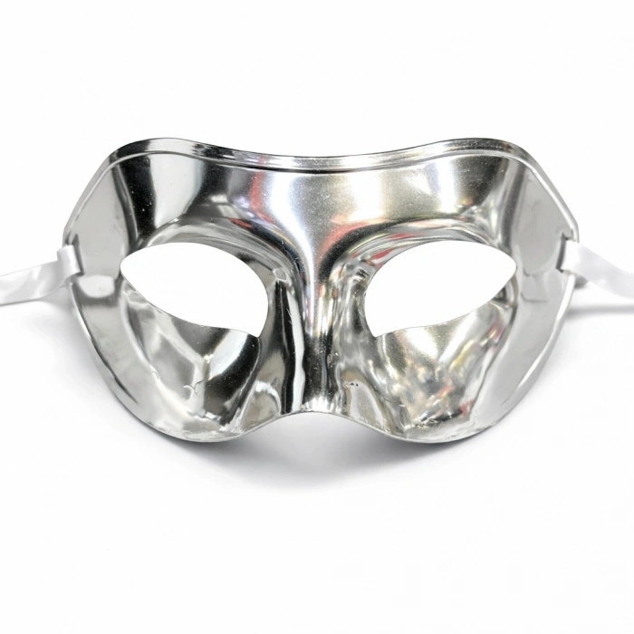 HEYF Metalize Parlak Parti Maskesi Gümüş Renk 16x7 Cm