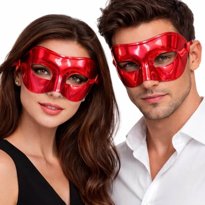 HEYF Metalize Parlak Parti Maskesi Kırmızı Renk 16x7 Cm